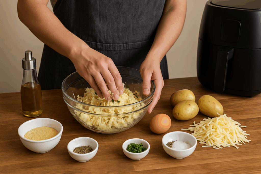 Κροκέτες πατάτας με τυρί και μυρωδικά στο air fryer