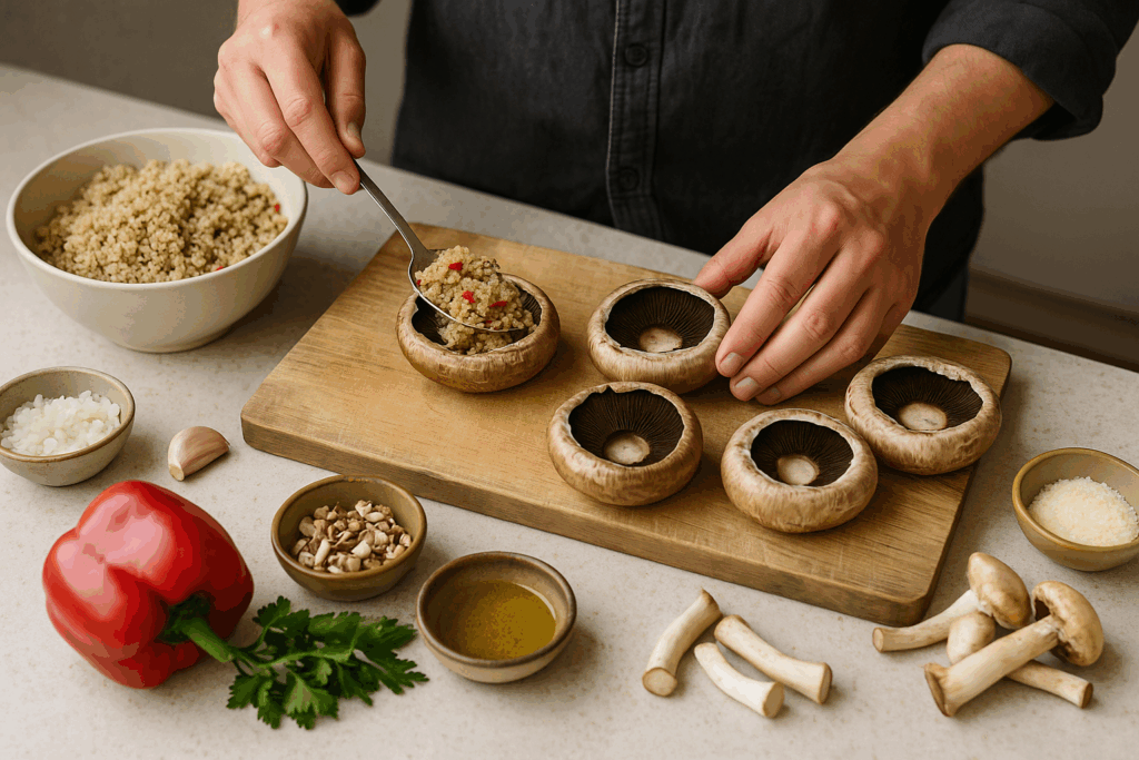 Γεμιστά Μανιτάρια με Κινόα στο Air Fryer – Η Superfood Συνταγή που θα Αγαπήσεις