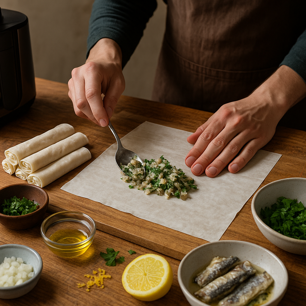 Φλογέρες με σαρδέλα και μυρωδικά στο Air Fryer – Ένα διαφορετικό παραδοσιακό street food