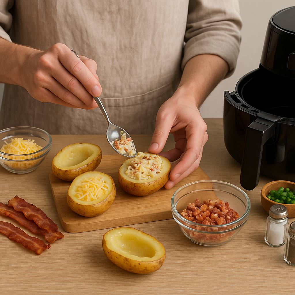 Πατάτες γεμιστές με μπέικον και τυρί στο air fryer: Γευστική απόλαυση με λίγα υλικά