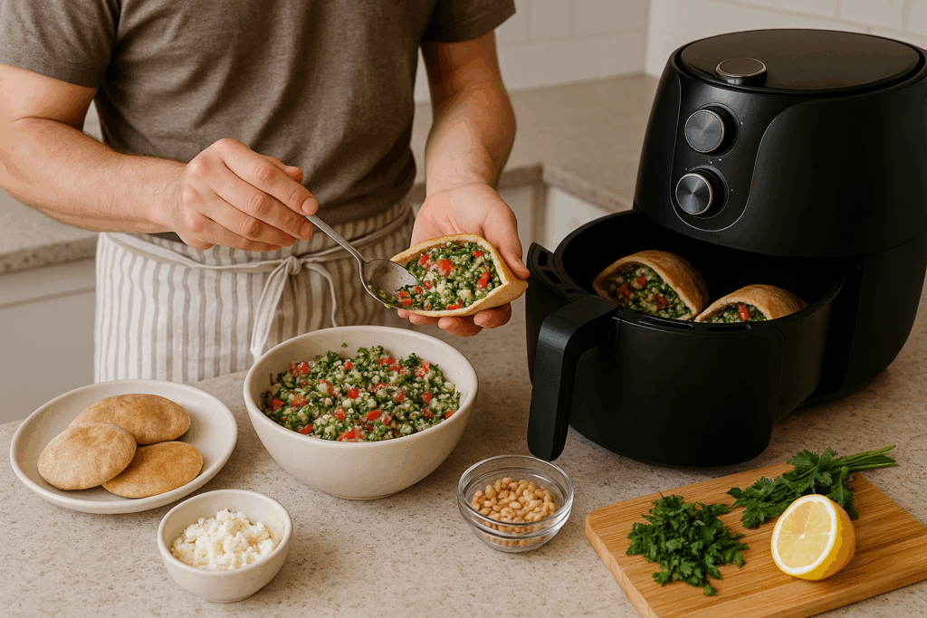 Ταμπουλέ γεμιστό σε πιτούλες στο air fryer για μεζέ ή brunch