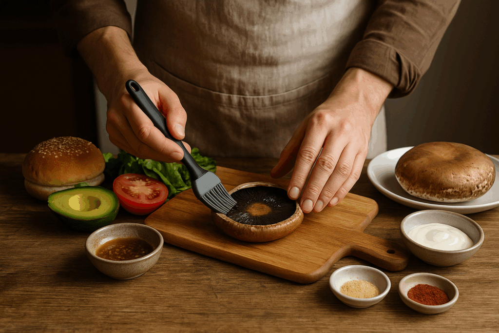 Vegan μπέργκερ με μανιτάρια portobello στο air fryer