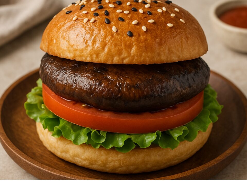 Vegan μπέργκερ με μανιτάρια portobello στο air fryer