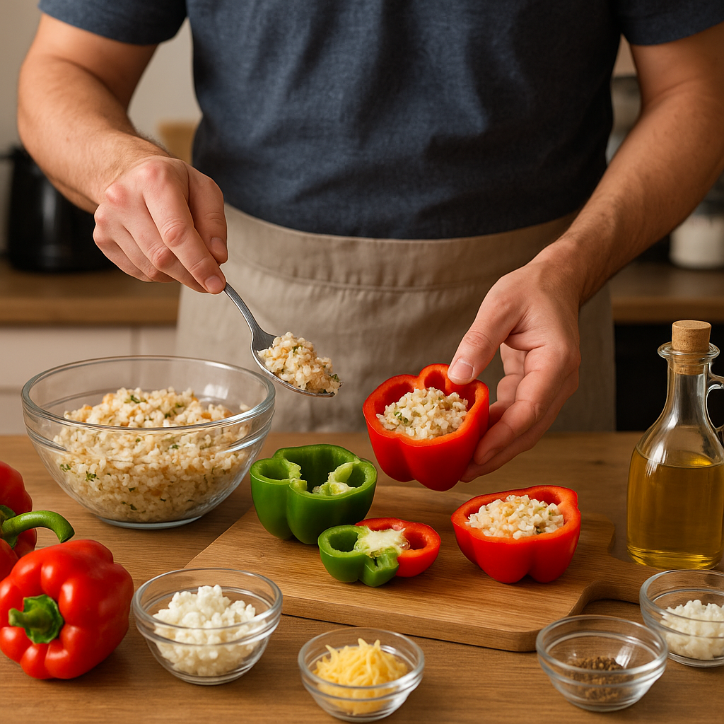 Πιπεριές γεμιστές με ρύζι και τυριά στο air fryer – Εύκολη και γρήγορη συνταγή