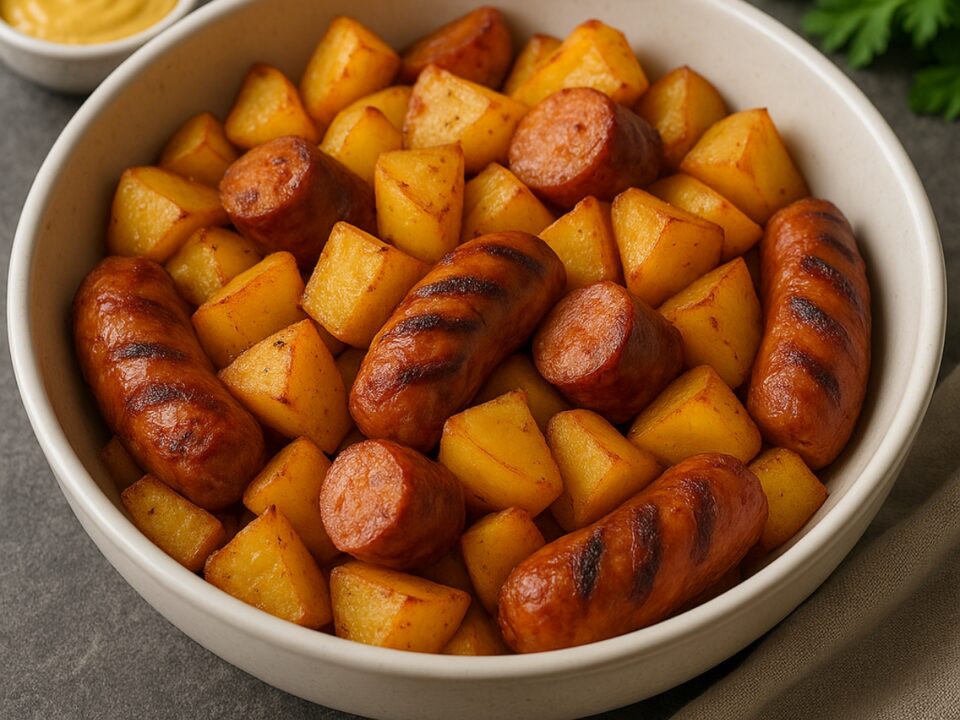 Λουκάνικα χωριάτικα με πατάτες στο air fryer – Εύκολη, λαχταριστή συνταγή