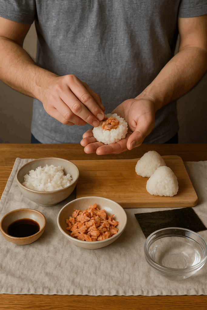 Γιαπωνέζικα Onigiri με γέμιση σολωμού και τραγανή κρούστα στο Air Fryer