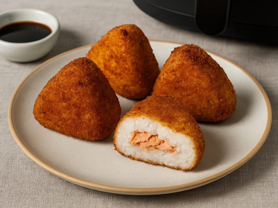 Γιαπωνέζικα Onigiri με γέμιση σολωμού και τραγανή κρούστα στο Air Fryer