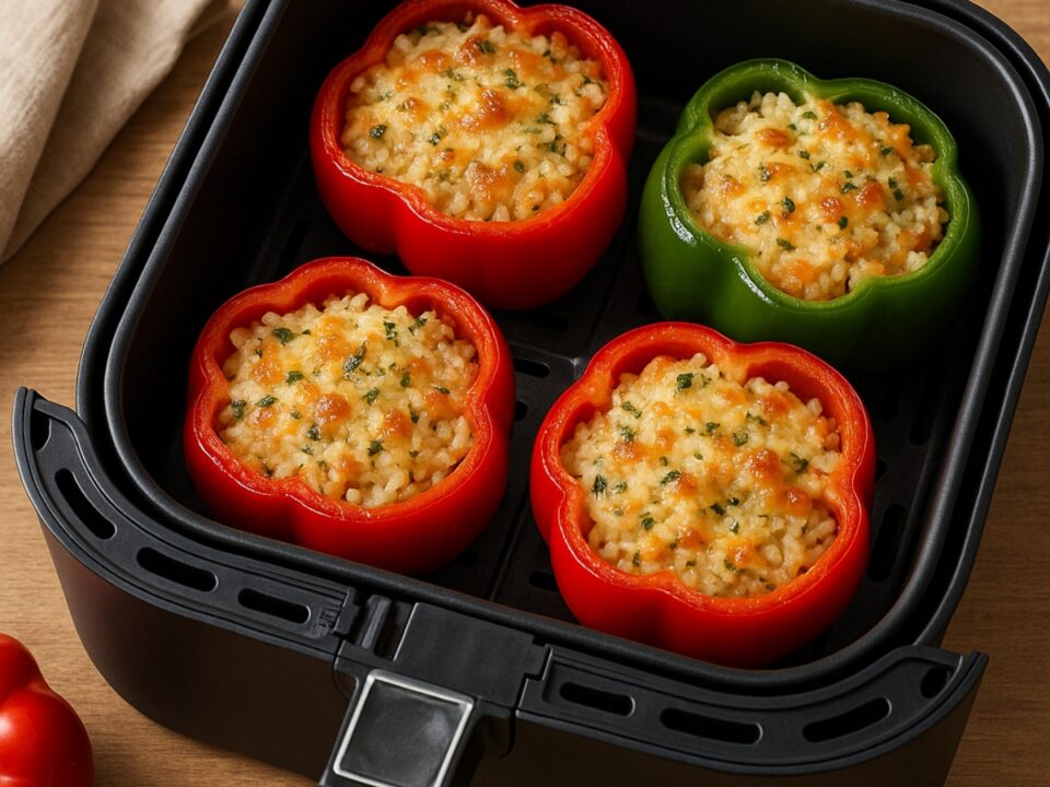 Πιπεριές γεμιστές με ρύζι και τυριά στο air fryer – Εύκολη και γρήγορη συνταγή