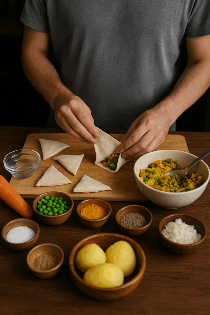 Ινδικά Samosas με Πατάτα και Κάρι σε Αραβική Πίτα στο Air Fryer