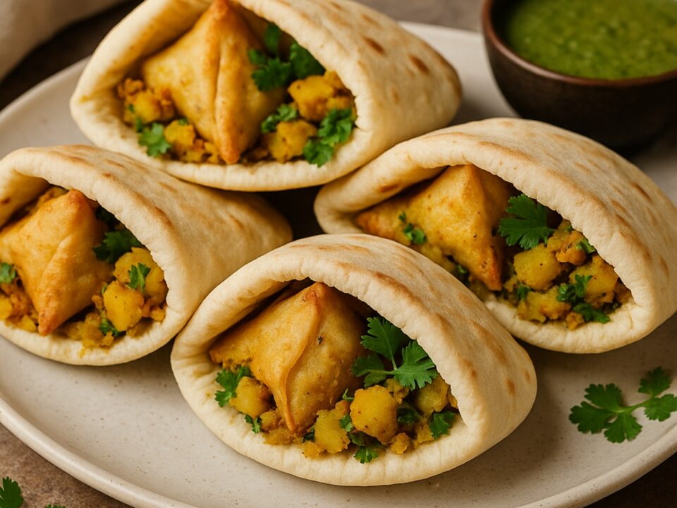 Ινδικά Samosas με Πατάτα και Κάρι σε Αραβική Πίτα στο Air Fryer