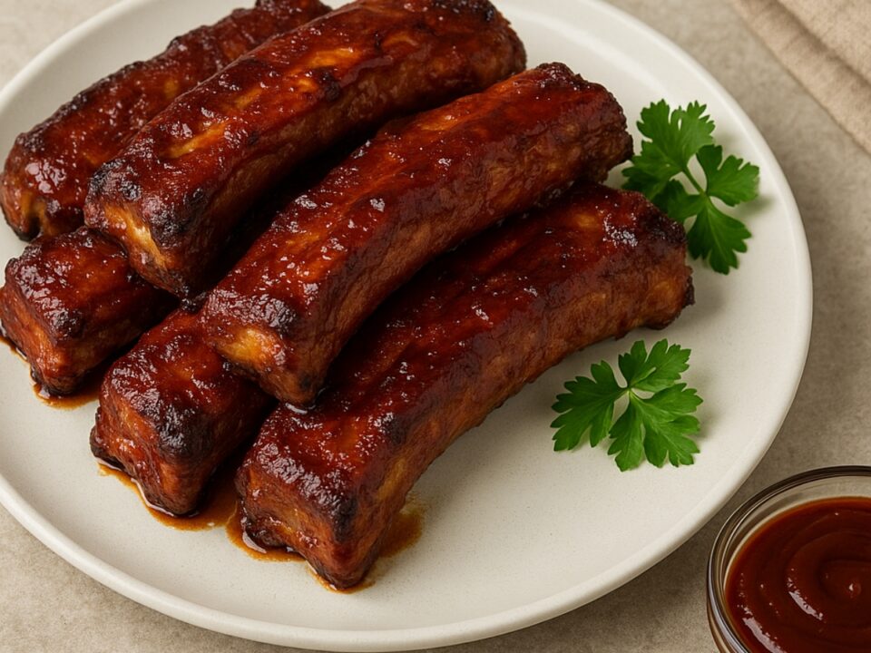 Χοιρινά παϊδάκια μαριναρισμένα με σάλτσα BBQ στο Air Fryer