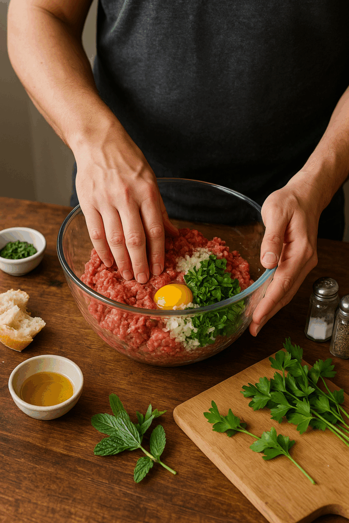 Μπιφτέκια μοσχαρίσια με φρέσκο δυόσμο στο Air Fryer