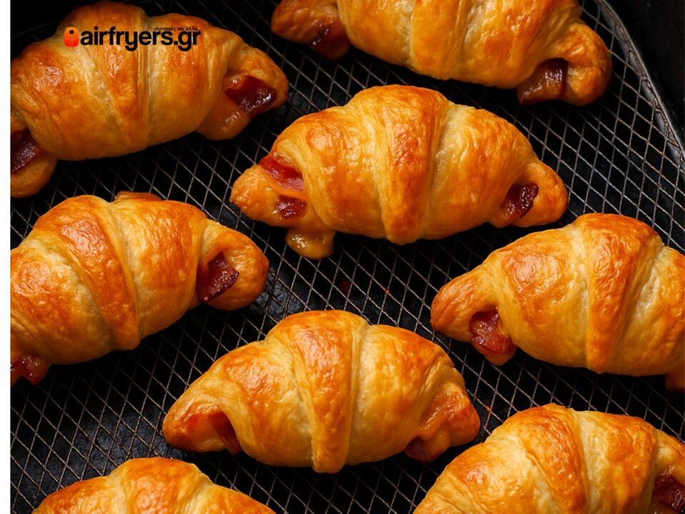 Μίνι κρουασάν με μπέικον και τυρί στο air fryer