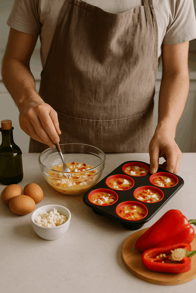 Αλμυρά μάφινς με αυγό, πιπεριά και φέτα στο air fryer – για brunch ή ταπεράκι