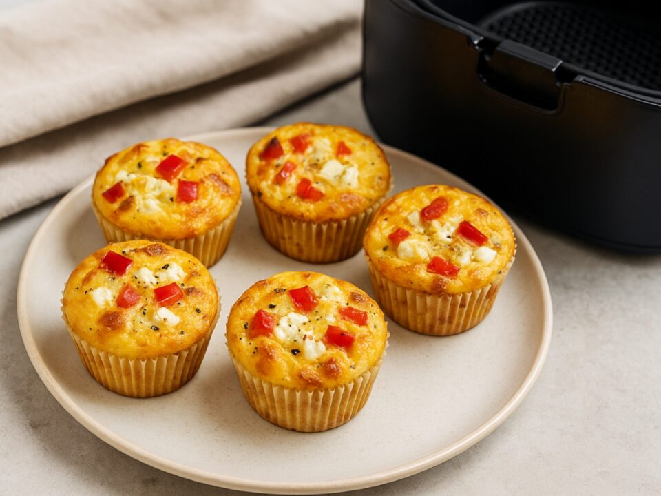 Αλμυρά μάφινς με αυγό, πιπεριά και φέτα στο air fryer – για brunch ή ταπεράκι