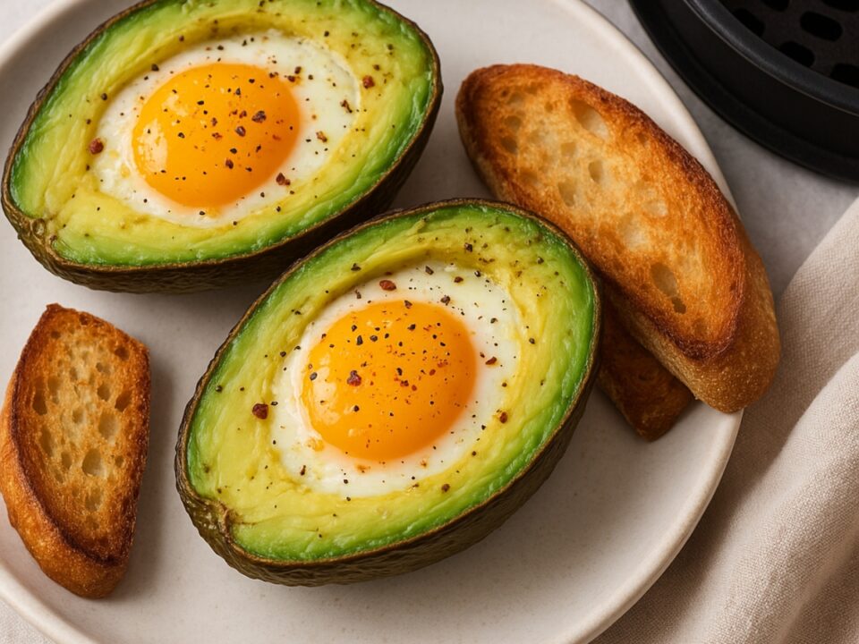Αυγά ποσέ μέσα σε αβοκάντο στο air fryer — τέλειο για brunch