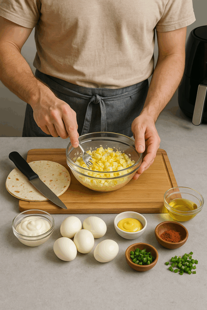 Αυγοσαλάτα ζεστή με τραγανή τορτίγια στο air fryer