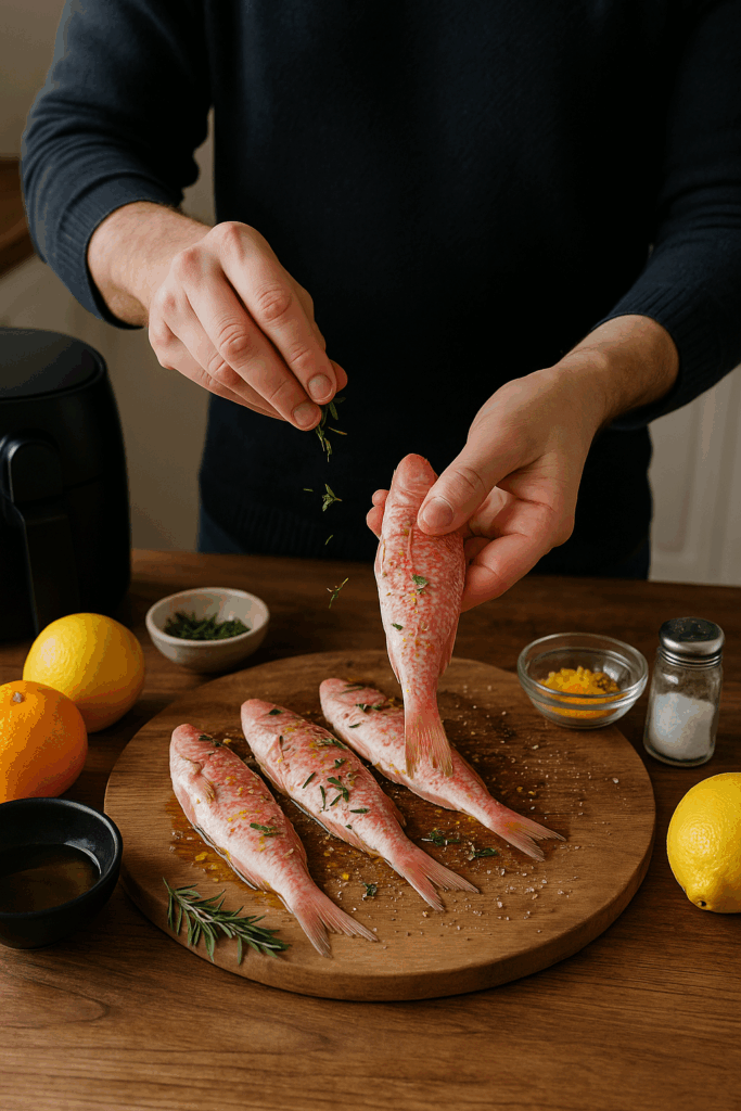 Φιλέτο μπαρμπούνι στο air fryer με αρωματικά εσπεριδοειδή