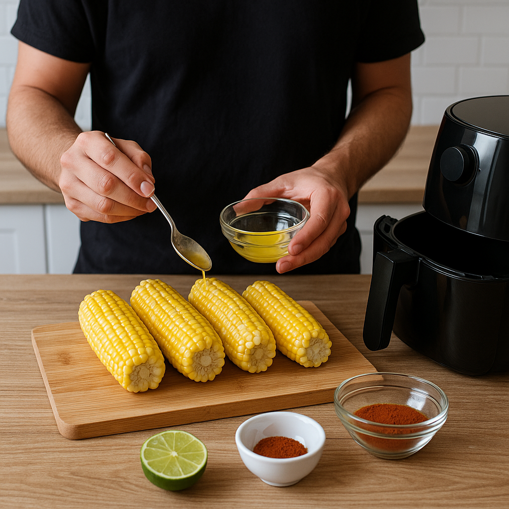Καλαμπόκι στον ατμό στο air fryer με lime και πάπρικα