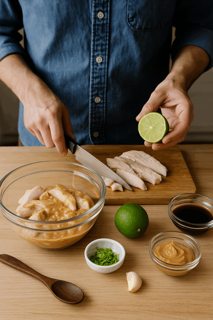 Κοτόπουλο με φυστικοβούτυρο και lime στο air fryer