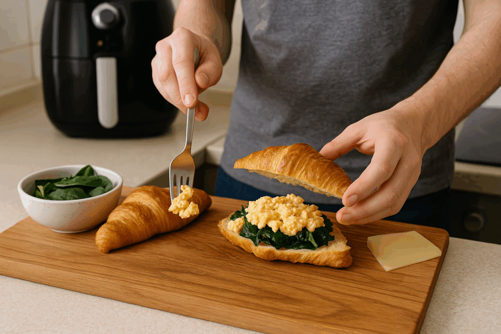 Κρουασάν με αυγό και σπανάκι στο air fryer – πρωινό που χορταίνει
