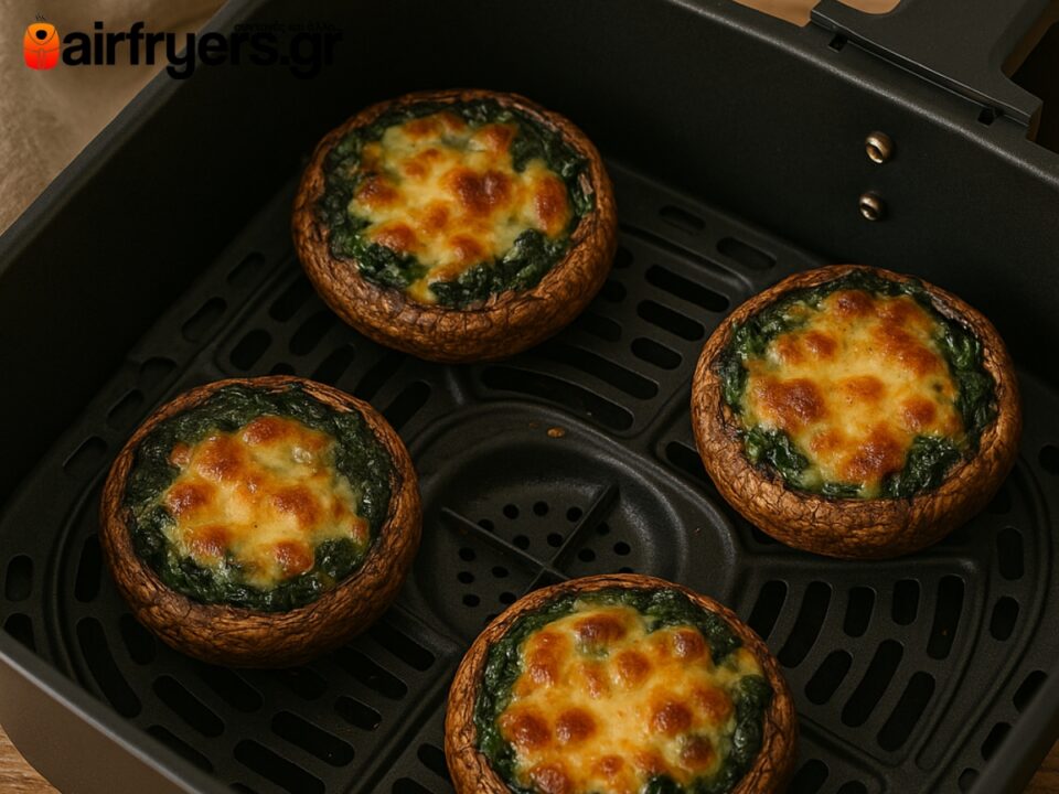 Μανιτάρια Portobello γεμιστά με σπανάκι και κασέρι στο Air Fryer