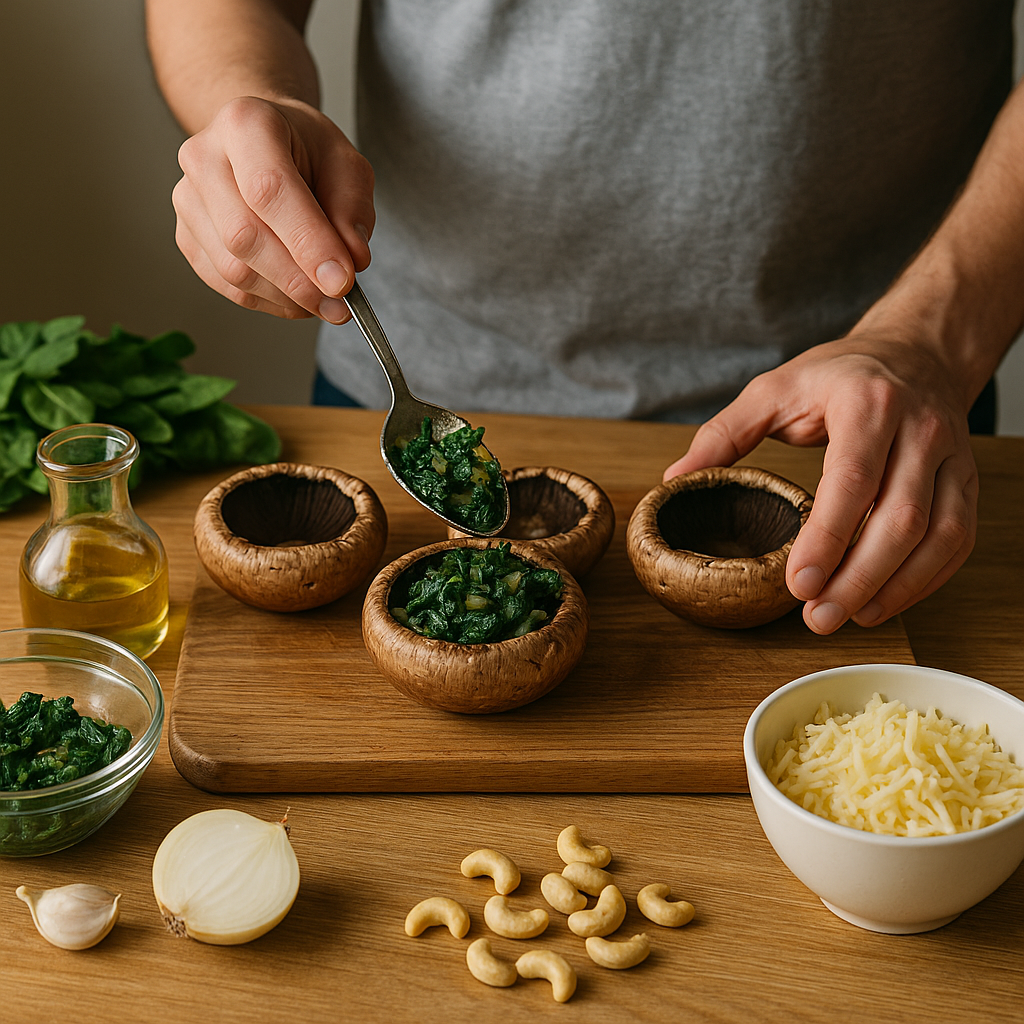 Μανιτάρια Portobello γεμιστά με σπανάκι και κασέρι στο Air Fryer