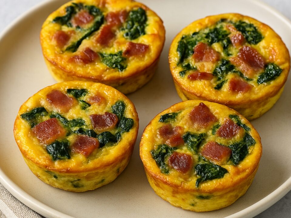 Μίνι quiche χωρίς ζύμη στο air fryer – με μπέικον και σπανάκι