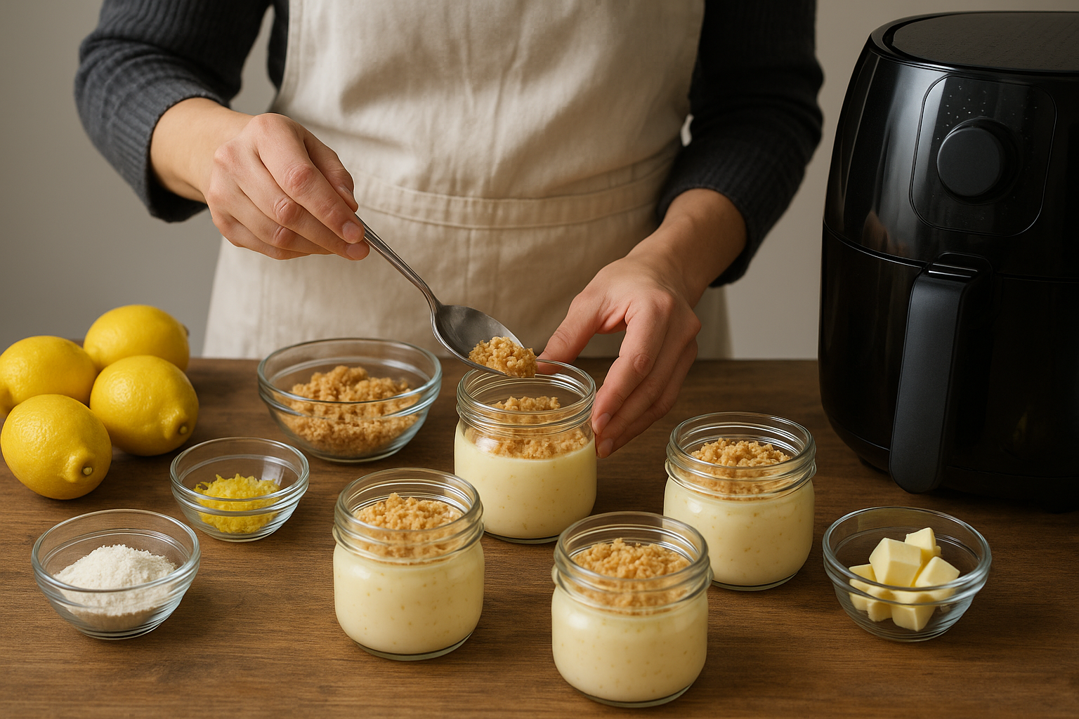 Μους λεμονιού σε βαζάκι με crumble στο air fryer