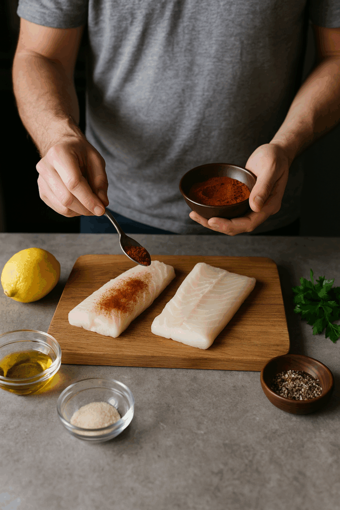 Φιλέτο μπακαλιάρου με καπνιστή πάπρικα και λεμόνι στο air fryer