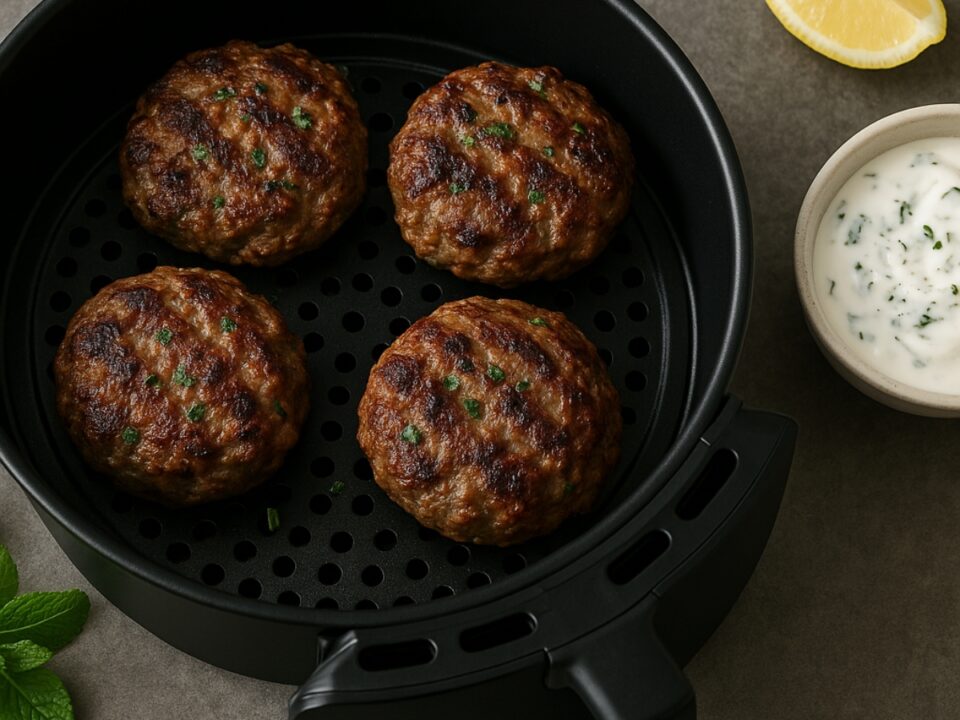 Μπιφτέκια από αρνίσιο κιμά στο air fryer με δυόσμο και σως γιαουρτιού