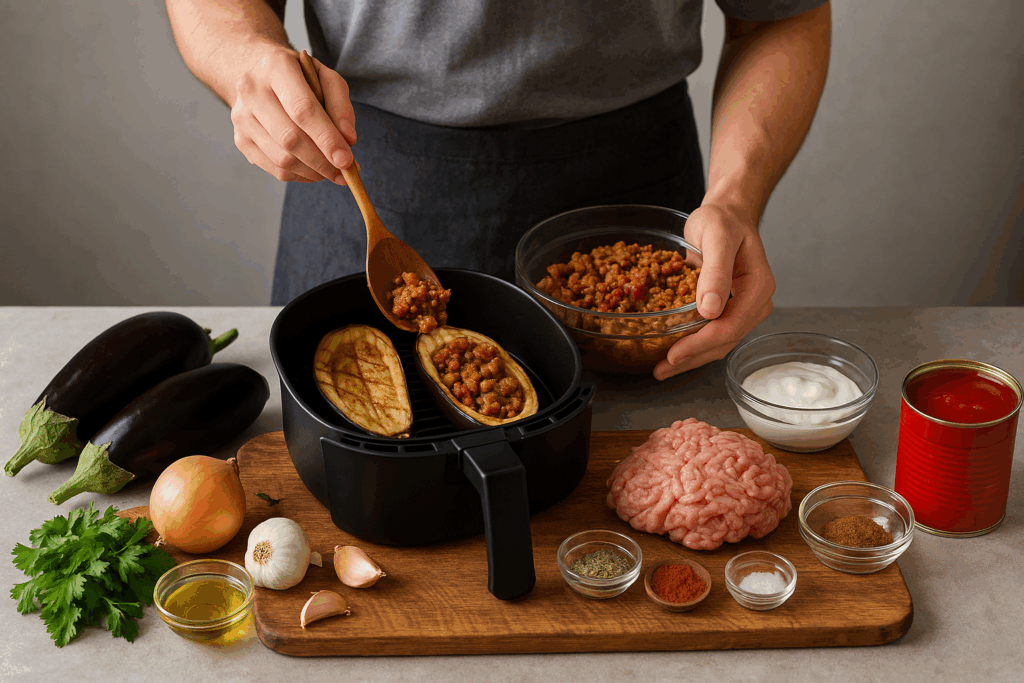 Παπουτσάκια light στο air fryer – με κιμά γαλοπούλας και γιαούρτι