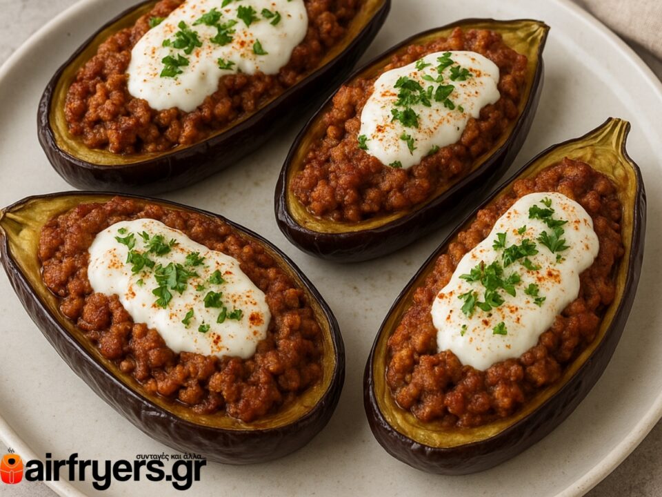 Παπουτσάκια light στο air fryer – με κιμά γαλοπούλας και γιαούρτι