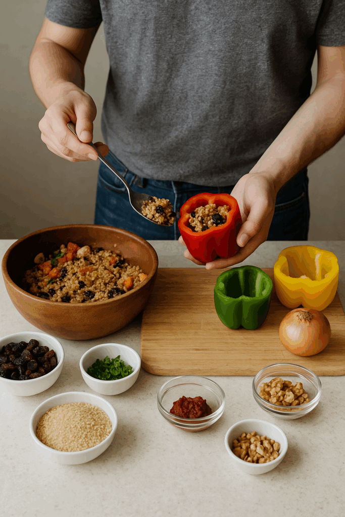 Πιπεριές γεμιστές με πλιγούρι, σταφίδες και καρύδια στο air fryer