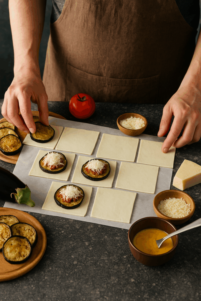 Πιτούλες σφολιάτας με μελιτζάνα και παρμεζάνα στο air fryer