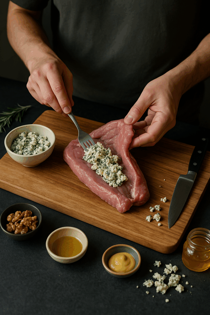 Χοιρινό ψαρονέφρι γεμιστό με μπλε τυρί στο air fryer