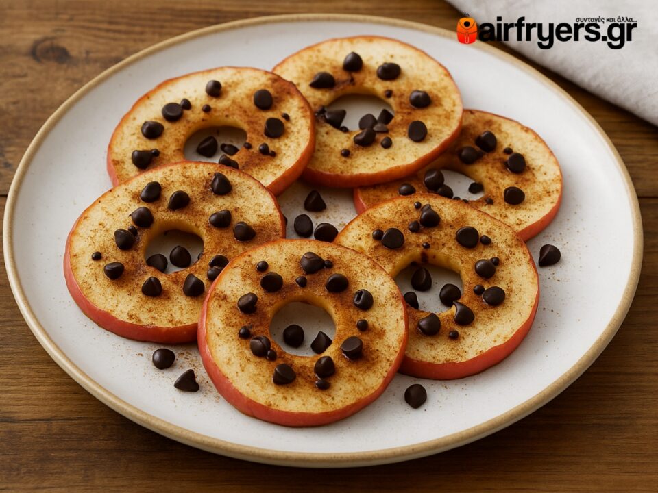 Ροδέλες μήλου με κανέλα και σταγόνες σοκολάτας στο Air Fryer