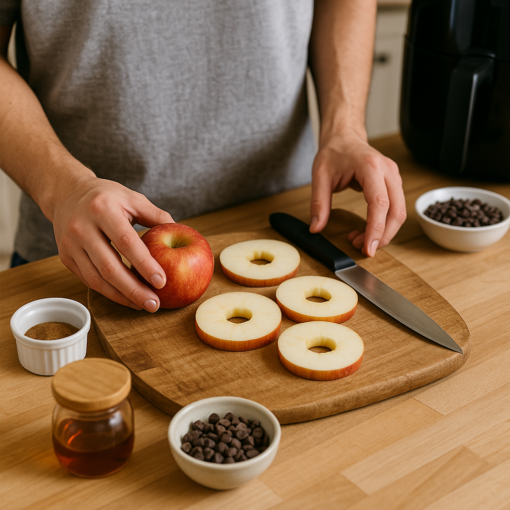 Ροδέλες μήλου με κανέλα και σταγόνες σοκολάτας στο Air Fryer