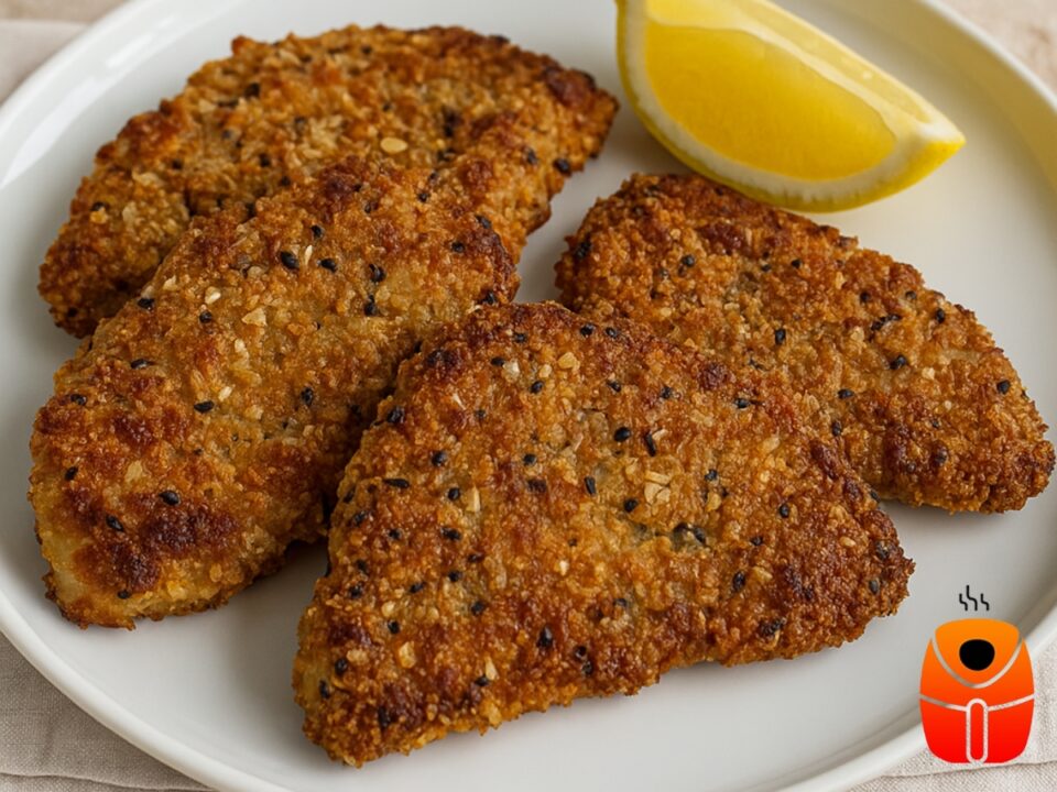 Σνίτσελ γαλοπούλας στο air fryer με βρώμη και μαυροκούκι – Υγιεινό και τραγανό