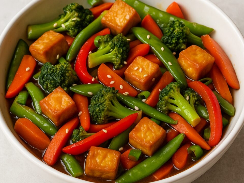 Vegan stir fry με τόφου και σως σόγιας στο air fryer