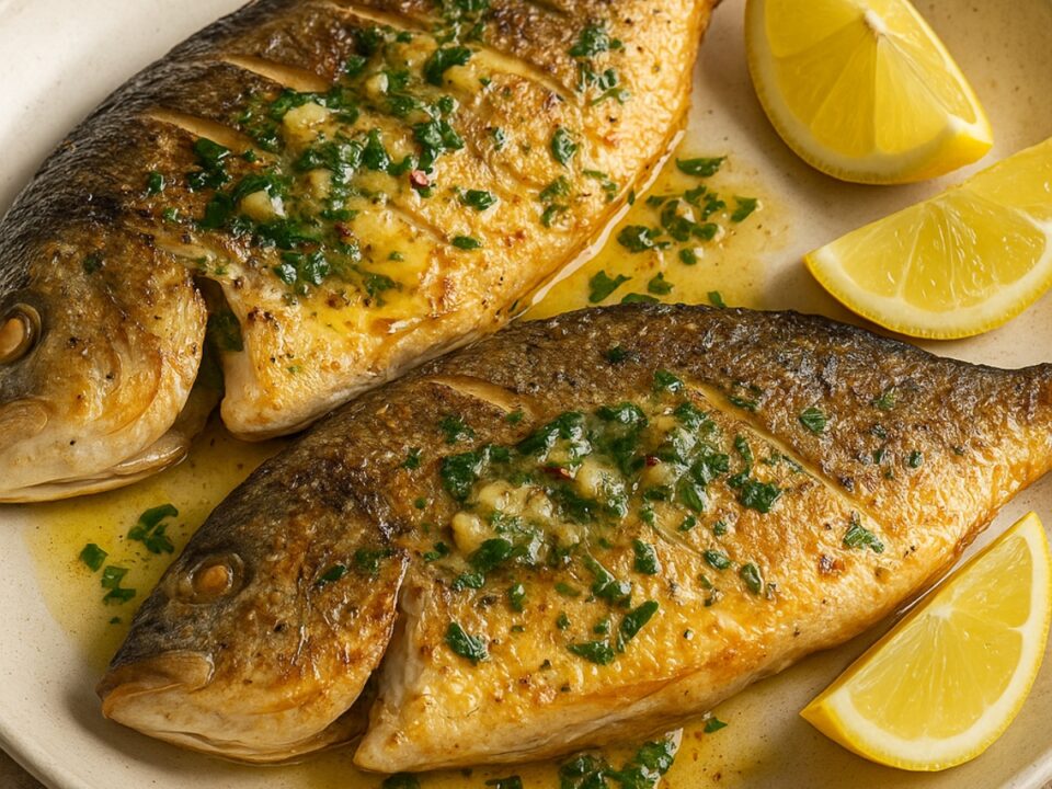 Τσιπούρα φιλέτο στο air fryer με σκορδάτο βούτυρο και μυρωδικά