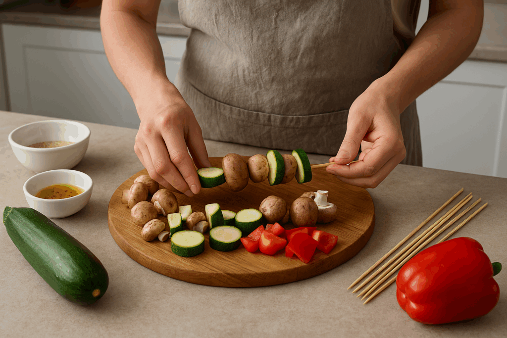Vegan σουβλάκια μανιταριών και κολοκυθιού στο air fryer
