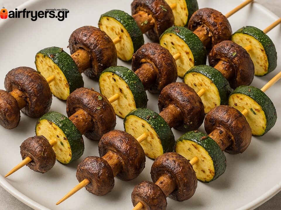 Vegan σουβλάκια μανιταριών και κολοκυθιού στο air fryer