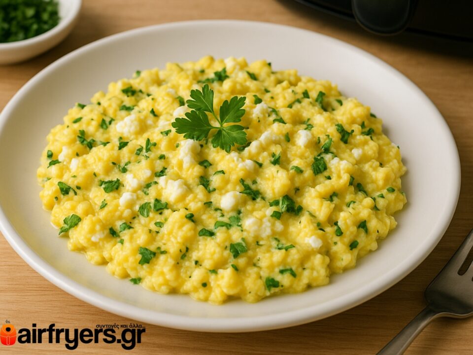 Αυγά scrambled με μυρωδικά και φέτα στο air fryer