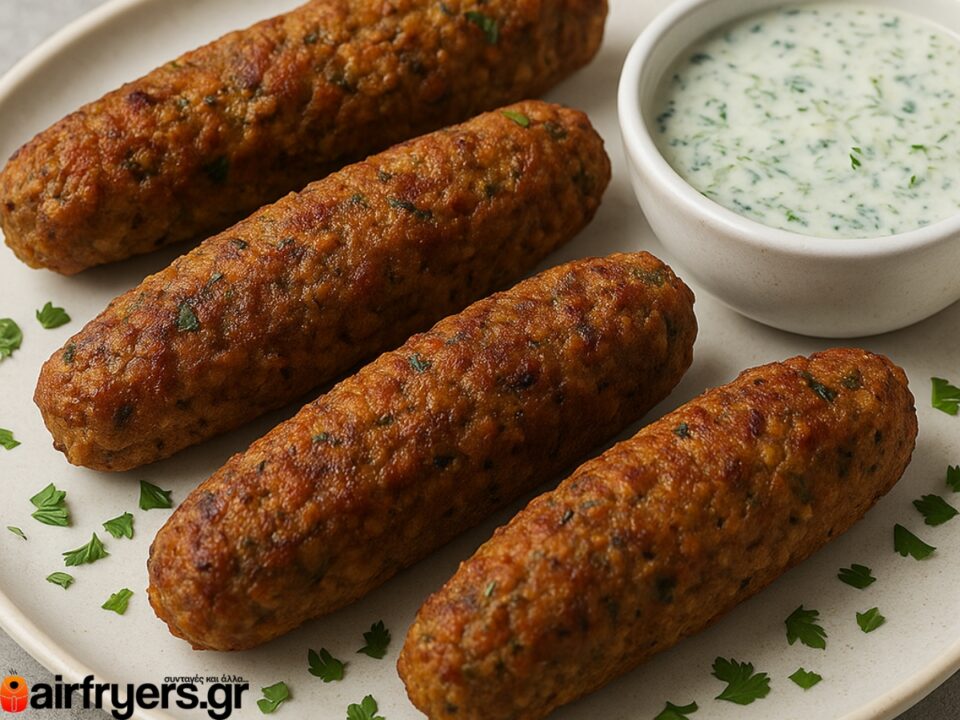 Κεμπάπ φακής με σως δυόσμου στο air fryer