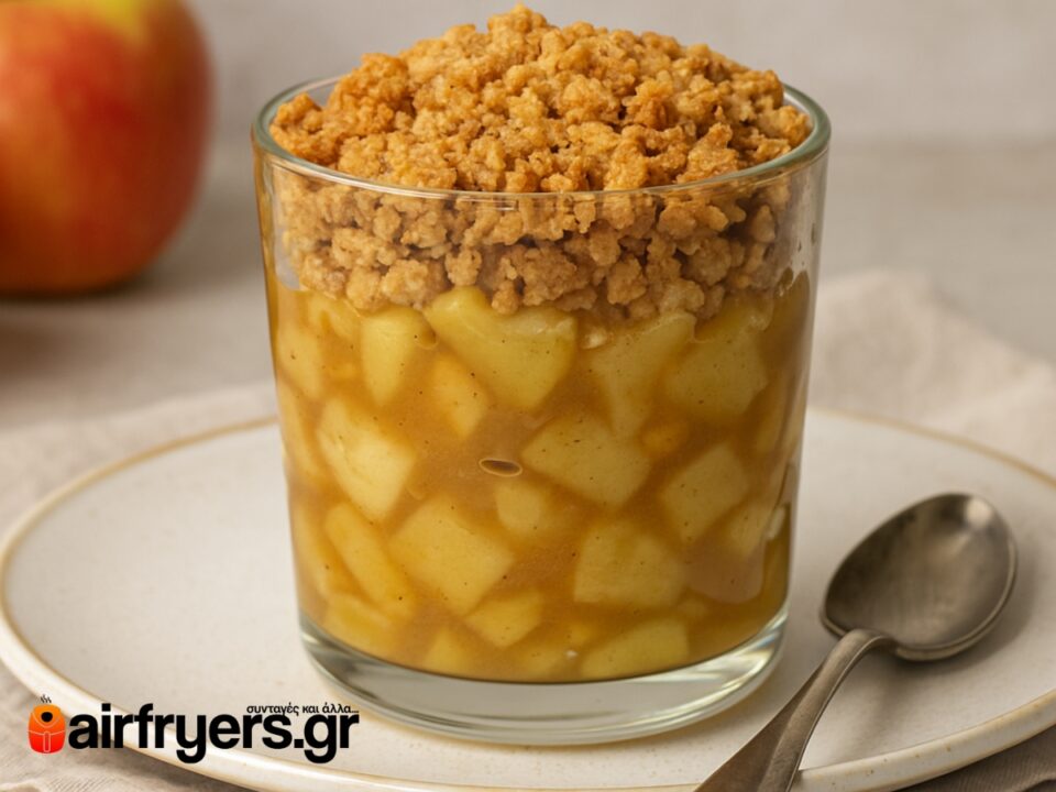 Μηλόπιτα σε ποτήρι με crumble στο air fryer - το πιο εύκολο γλυκό με άρωμα φθινοπώρου