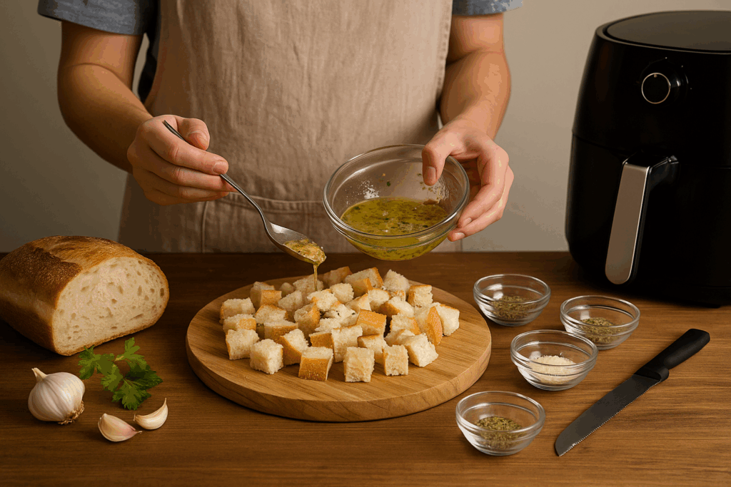 Μπουκιές ψωμιού με σκόρδο και μυρωδικά στο air fryer