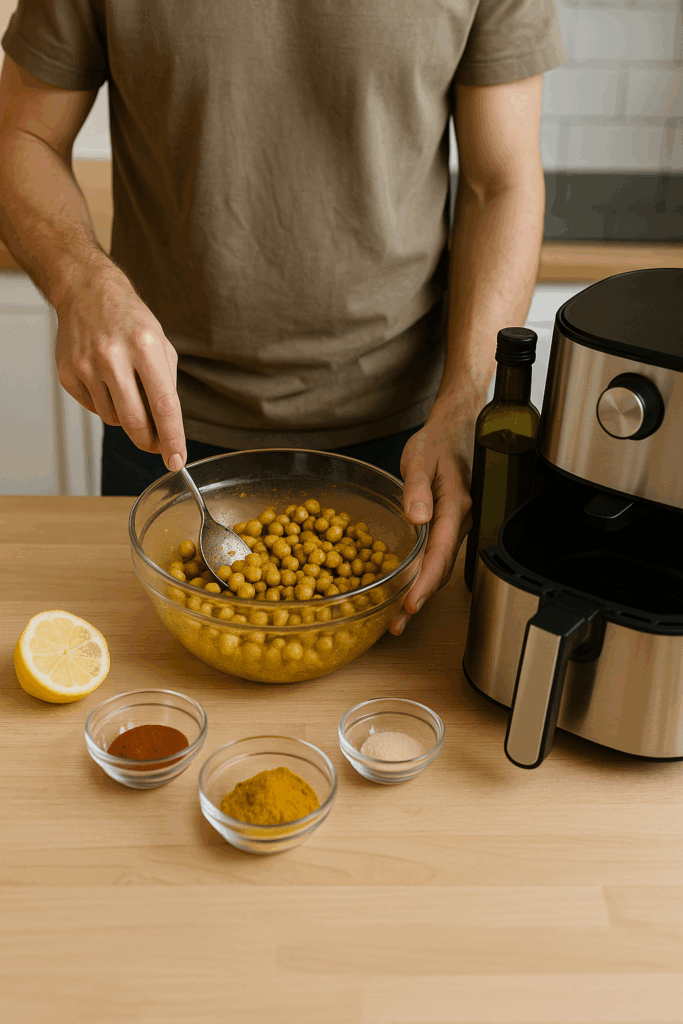 Τηγανητά ρεβίθια με κάρυ και λεμόνι στο air fryer: σνακ ή topping για σαλάτες