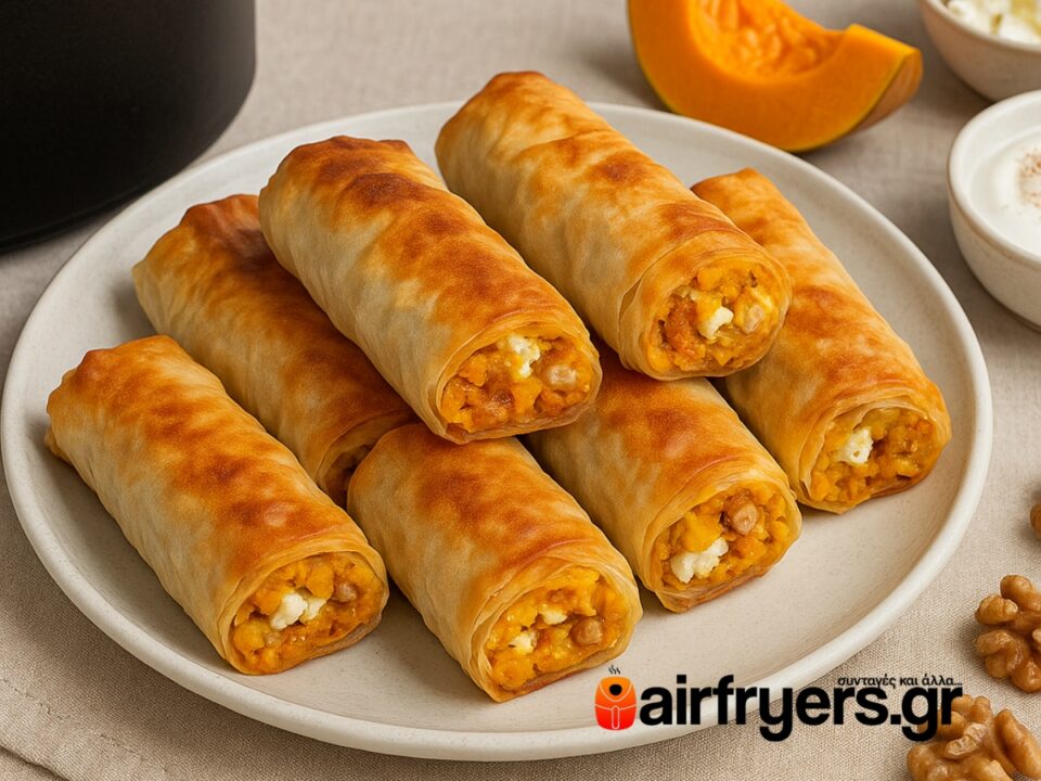 Ρολάκια με κολοκύθα, τυρί και καρύδι στο air fryer