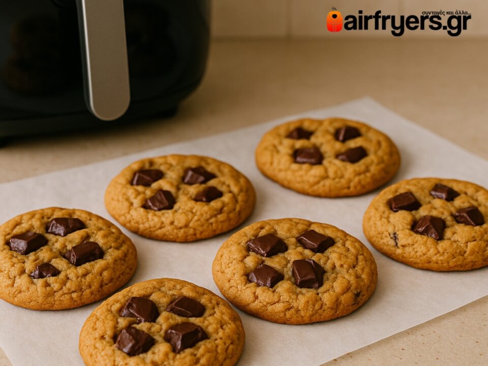 Μαλακά cookies με φυστικοβούτυρο και μαύρη σοκολάτα στο air fryer